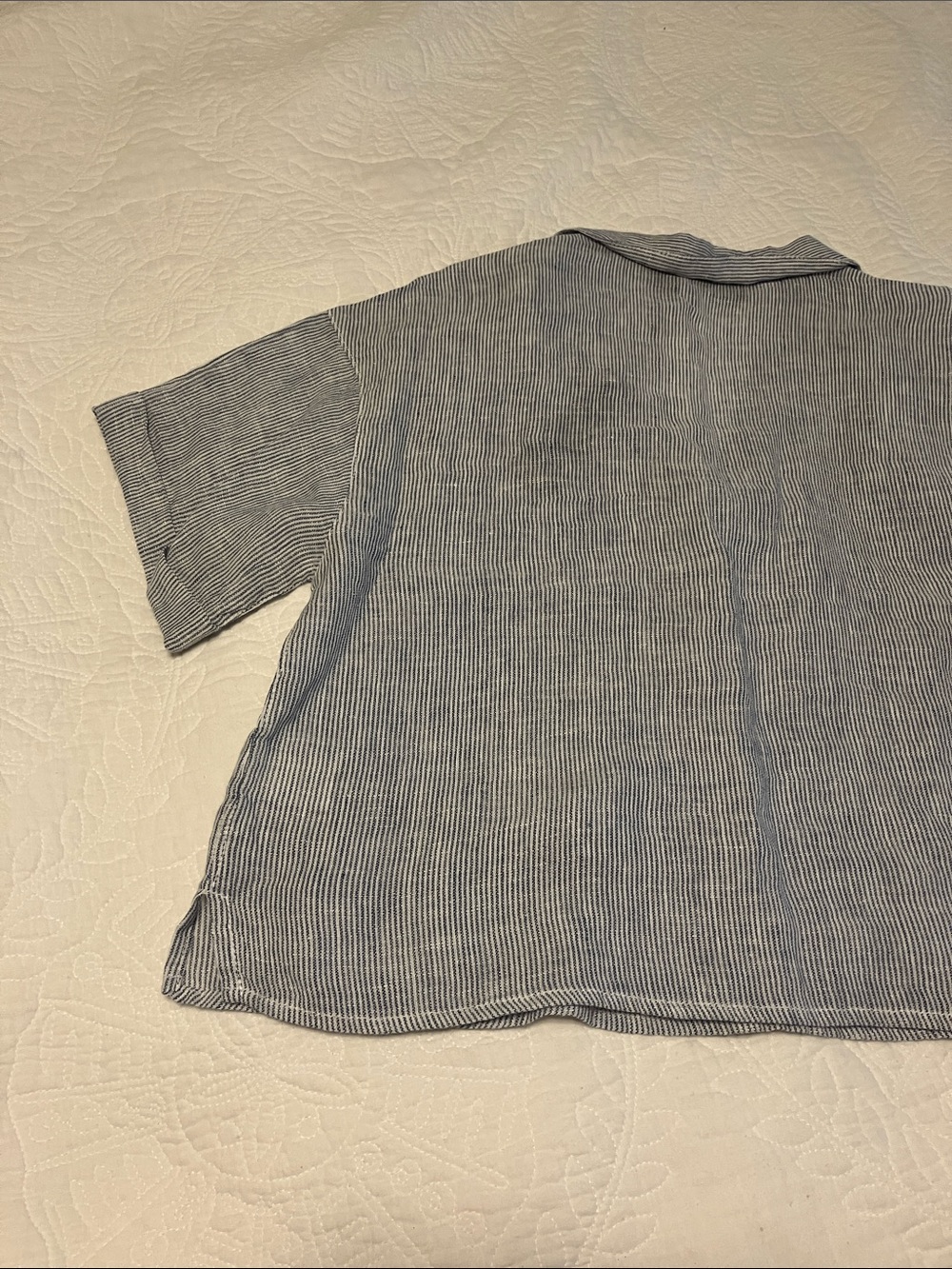 Linen-Blend Striped Polo Shirt - Blue - Picture 4 of 6